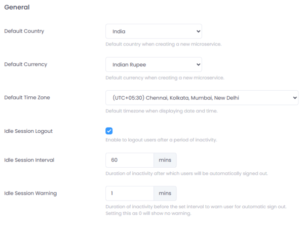 Global General Settings screen