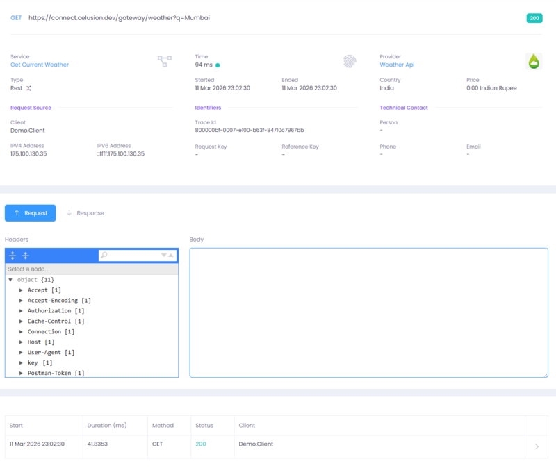 View the request log details