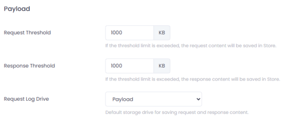 Global Payload Settings screen